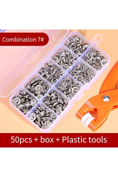 Choice7 طقم أزرار كبس فضية مكون من 50 قطعة مع كماشة ضغط يدوية، 50 قطعة و100 ق...