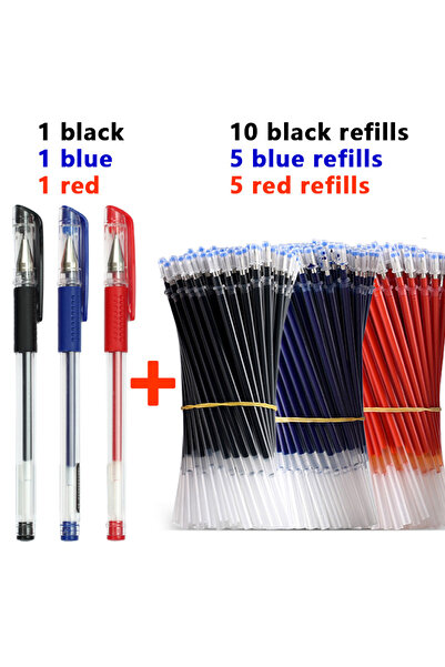 Choice مجموعة من 13 قلم جل أسود أزرق أحمر قلم جل قابل لإعادة التعبئة برأس رصا...
