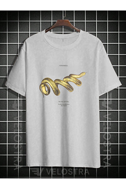Velostra Μπλουζάκι Unisex Golden Snake με τύπωμα oversized