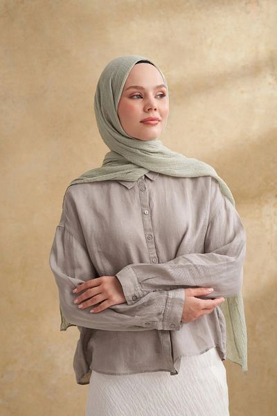 ARMANDA Muslin Leaf Pattern Shawl 3351-205 Linen Green