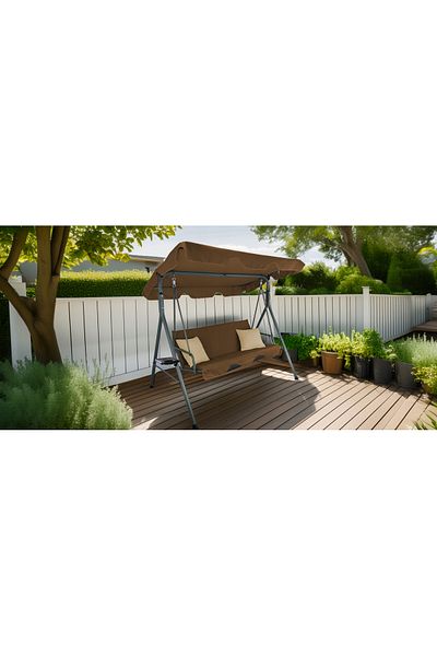 SERSIMO Garden swing 3 seats 170x118x153 cm, with cushions and side tables, steel structure, brown