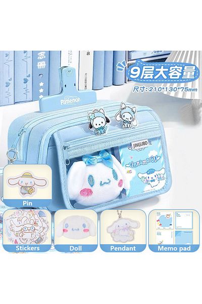 Miniso Blue set Kawaii Pencil Case DIY Set Cute Korean Stationery Supplies Pen Pouch School Desk Organizer