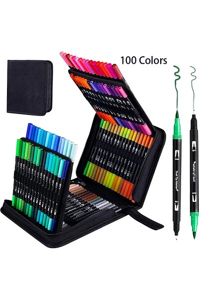 Choice 100pcs with bag 12/24/60/72/100/120 Colors Watercolor Art Markers Brush Pen Dual Tip Fineliner Drawi