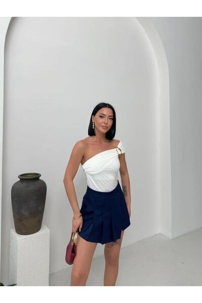 ALLEYTA Γυναικεία μπλούζα με έναν ώμο με λεπτομέρεια αξεσουάρ