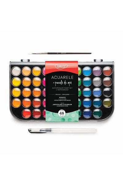 daço Watercolors with 2 Daco Brushes, 48 Colors, Painting Colors