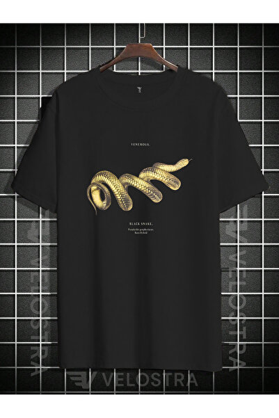 Velostra Snake de aur unisex cu imprimeu supradimensionat tricou