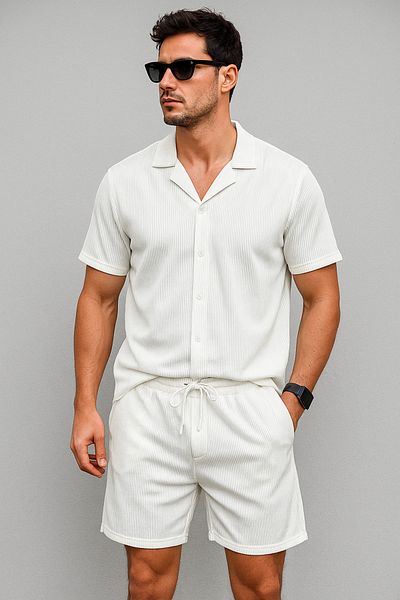 tiggirmoda Ottoman Fabric Short Sleeve Shirt Shorts Set
