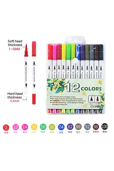 Choice B-12 Colors 12-262 Colores Double Pen Tip Markers Brush Pens Set Painting Highlighter School Art Sup