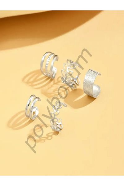POLYBOTUM 5 Pieces Silver Color Classic Ear Cuff Set
