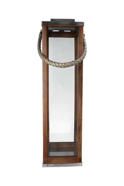 SERENE Elegant Modern Design Stainless Steel Wood and Glass Lantern with Rope