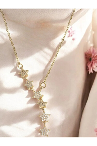 Ervalina Zirkon Yıldız Tasarımlı Çelik Y Kolye - Parlak taşlarla