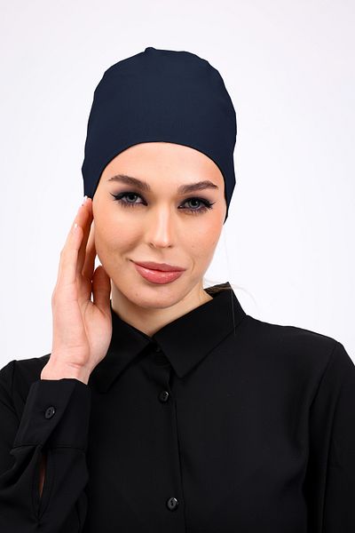 Loggia Άνευ ραφής Petrol Blue Combed Cotton Bonnet Γυναικείο Hijab με δέσιμο