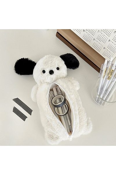 Choice white Korea Style Puppy Pencil Case Soft Plush School Stationary Big Capacity Pen Bag For Student Ka