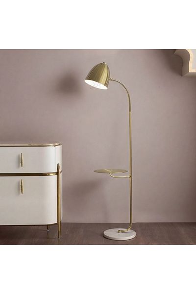 Ebticar Long floor lamp with table, black and gold colour