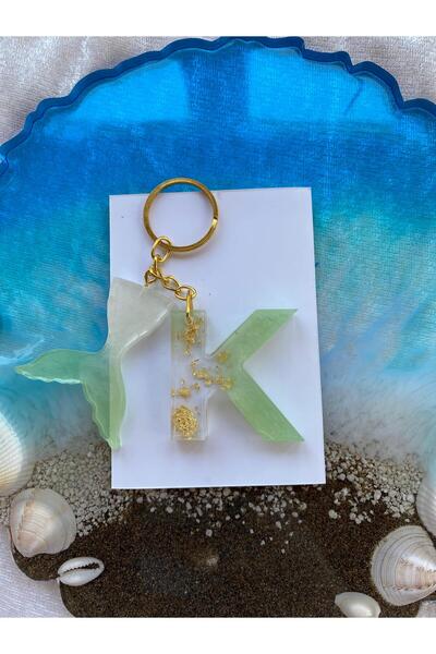 Yopoksi Desing سلسلة مفاتيح بتصميم خاص مطلية بالذهب الإيبوكسي حرف K