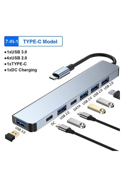 Kebidumei 7-in-1 TYPE-C 8 Ports USB C HUB USB A TYPE-C HUB Concentrator USB C Docking Station 5Gbps Multi Adap