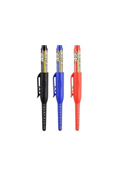 Choice mix pen 3pcs 45mm Waterproof Deep Hole Marker Pens Long Nib Head Carpenter Pen Black/Blue/Red Ink fo