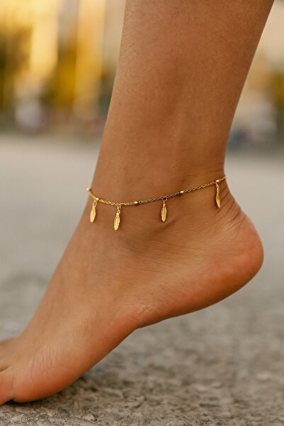 BS JEWELRY خلخال فولاذي بتفاصيل أوراق الشجر