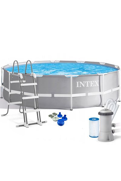 SERSIMO Intex Prism Frame Metal Frame Pool, 366x99cm, 9,000 Liters, With Filter Pump And Ladder