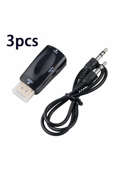 Choice 0.5m and below 3pcs Hdmi Compatible Vga Cable Converter, Male To Female Adapter, 3.5mm Jack, Audio,