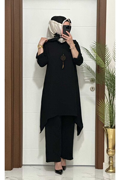 modasura 5999 K80 SİYAH kolyeli tunik pantolon aerobın Kumaş ikili takım buyu...