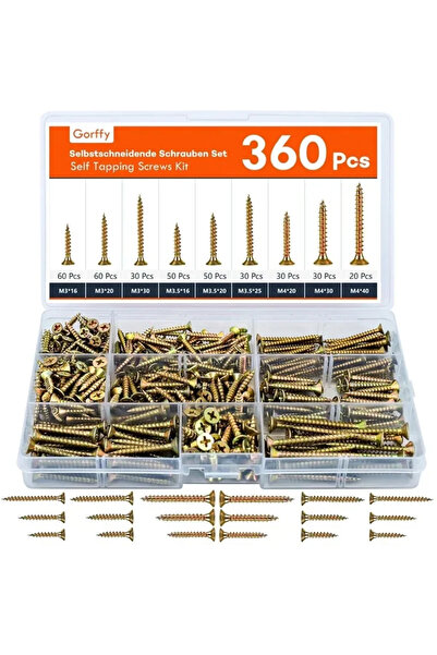 Choice مجموعة براغي خشبية ذاتية اللولبة مكونة من 360 قطعة - براغي برأس غاطس M...