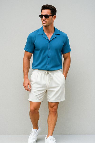 tiggirmoda Ottoman Fabric Short Sleeve Shirt Shorts Set