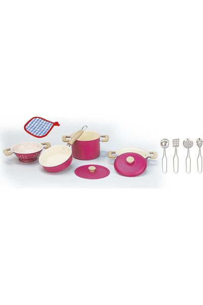 Marsel oyuncak 11 Piece Pink Metal Toy Kitchen Set - Educational Pots and Pans Set for Kids