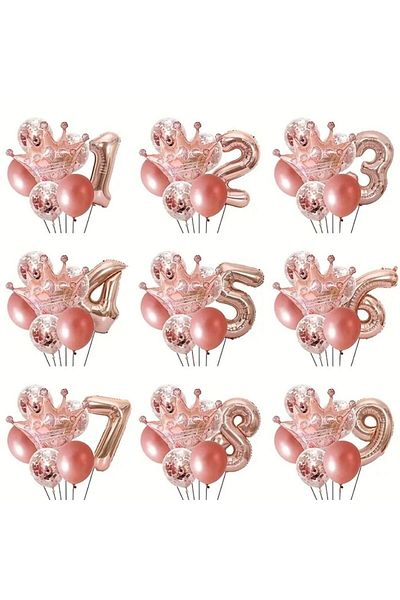 parti sürprizi Rose Gold Crowned 9 Number Balloon Set