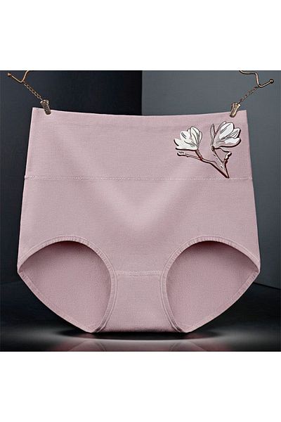 Generic High Elastic Waist Underwear Briefs Women Undergarments Comfortable Summer Wear Panty - Bean Paste