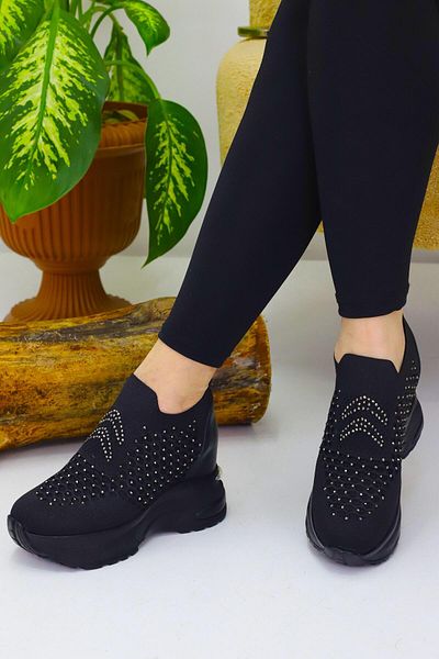 Weynes Women's Black Stone Mesh Hidden Heel Shoes Wsb4078