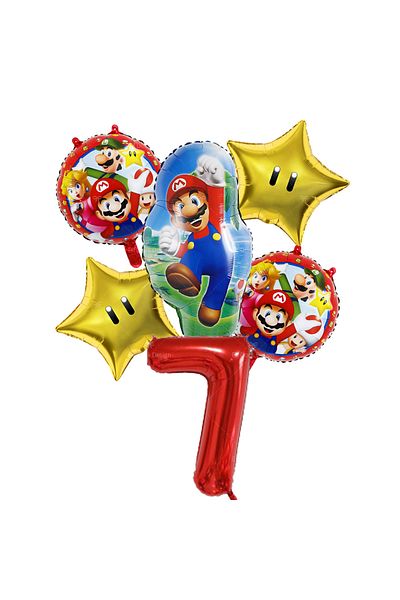 Miniso Other Number-7 6pcs Super Mario Theme 32inch Red Number 1-9 Balloons Set for Children's Birthday Par