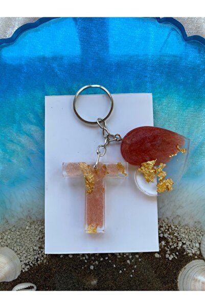 Yopoksi Desing سلسلة مفاتيح بتصميم خاص مطلية بالذهب الإيبوكسي حرف T