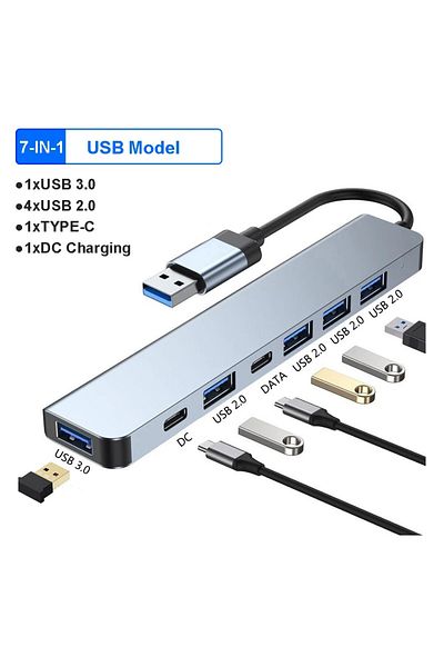 Kebidumei موزع USB-C 7 في 1 بـ 8 منافذ، موزع USB-C من النوع A، مركز، محطة إرساء USB-C، محول متعدد بسرعة 5 جيجابت في الثانية