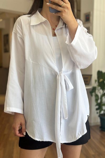 Unique Boutique White Front Tie Standard Size Poplin Shirt