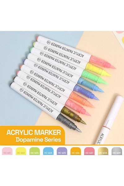 Choice Dopamine Series Automatic Ink Control Acrylic Paint Markers, 9 pcs Brush Tip Acrylic Paint Pens set