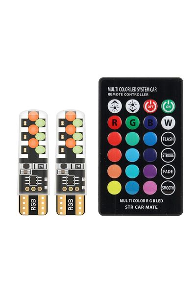 Choice مجموعة واحدة من مصابيح T10 W5w RGB LED مع جهاز تحكم عن بعد ومصباح COB لإضاءة السيارة الداخلية وقراءة إسفين القبة