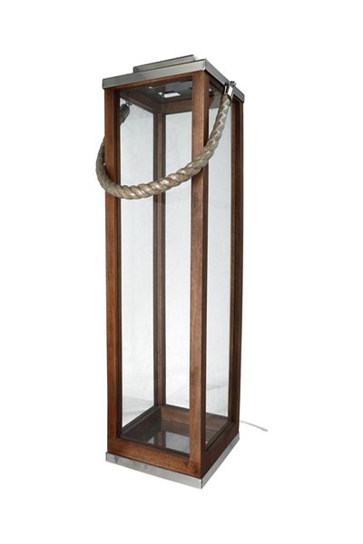 SERENE Elegant Modern Design Stainless Steel Wood and Glass Lantern with Rope