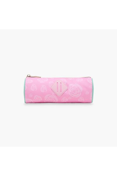 Juniors Floral Print Pencil Case with Applique Detail and Zip Closure