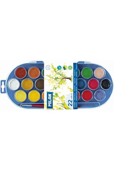Milan Acuarele cu pensulă MILAN, 22 de culori, diametrul pensulei 30 mm, culori pentru pictură