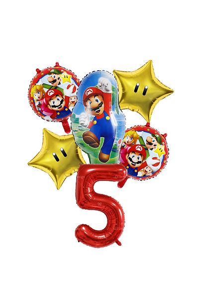 Miniso Other Number-5 6pcs Super Mario Theme 32inch Red Number 1-9 Balloons Set for Children's Birthday Par