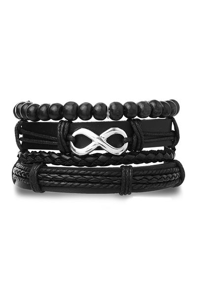 Choice 1 4Pcs/ Set Braided Wrap Leather Bracelets for Men Vintage Life Tree Rudder Charm Wood Beads Ethnic.