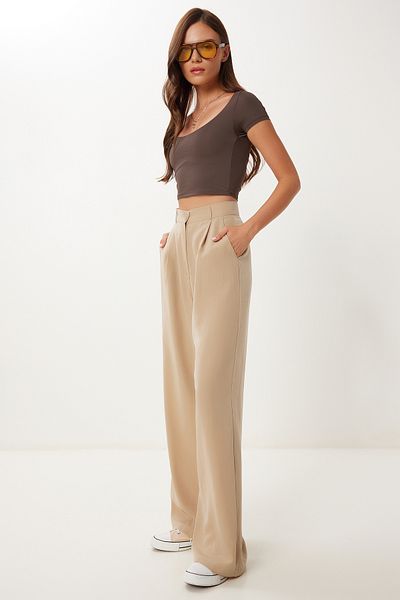 Lovelyİstanbul Flowy Ayrobin Palazzo Pants Beige Lrv0020