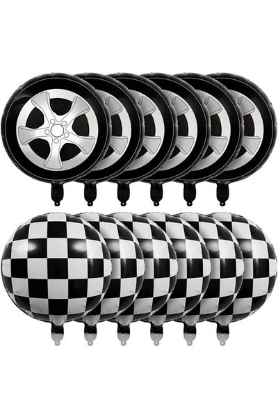 Choice O 18inch wheel 12pcs 12pcs /set 18 inch racing tire black and white checkered foil balloon racing bi