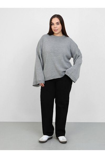 ALİA Large Size Oversize Knitwear Sweater - Gray Melange - Alia