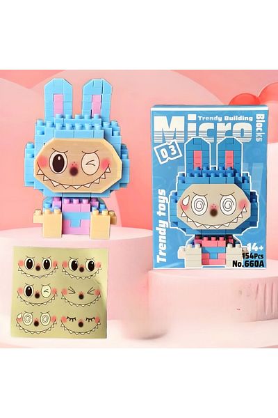 DEK Bricks Labubu Figure Toy Building Set Blue - Pink 3D Collection Hobby Gift