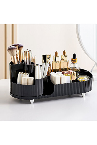 Choice رف تخزين مستحضرات التجميل باللون الأسود مع قاعدة دوارة وحجرات مقسمة لص...