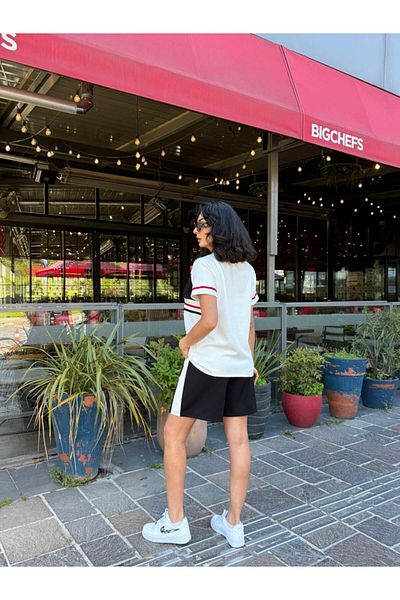 Elaxi Modal Fabric Shorts & T-Shirt Set with Stripe on the Front