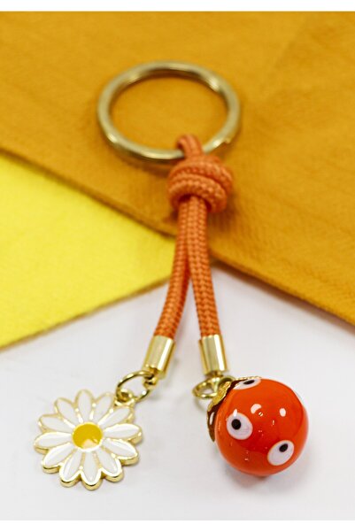 biuti Breloc cu margarete cu mărgele din sticlă portocalie, ornament pentru g...