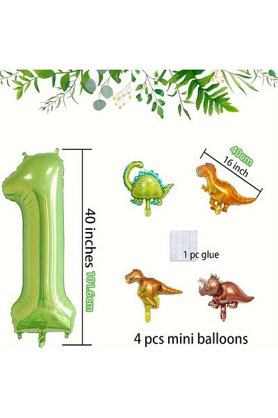 Choice 40inch Number 1 40 英寸 Green Digital Mini Dinosaur Balloon (0-9) Birthday Party Supplies Cute Dinosau